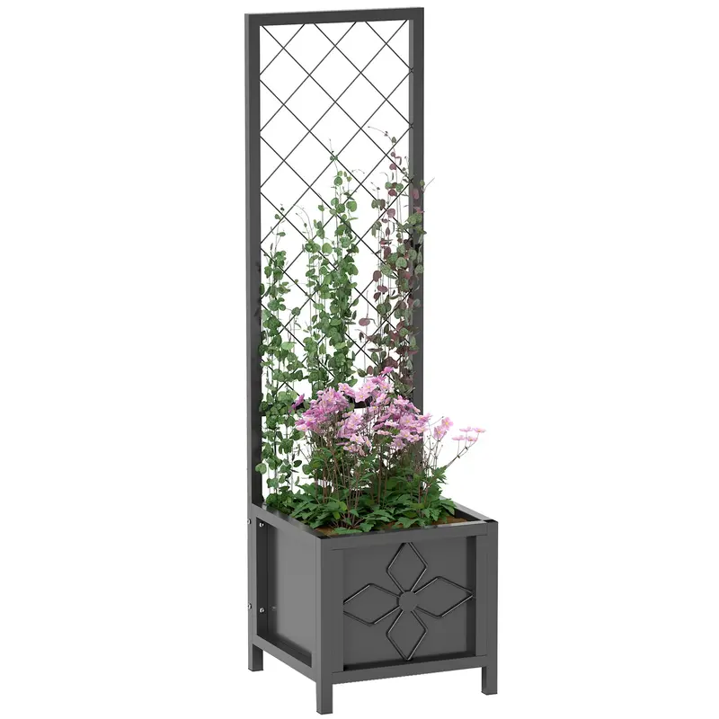 Galvanized Raised Garden Bed With Trellis, Drainage Holes, Privacy Screen,15.7" X 15.7" X 55.1" 1