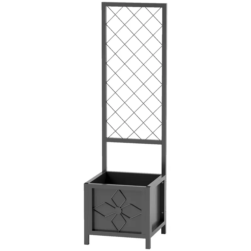 Galvanized Raised Garden Bed With Trellis, Drainage Holes, Privacy Screen,15.7" X 15.7" X 55.1" 2