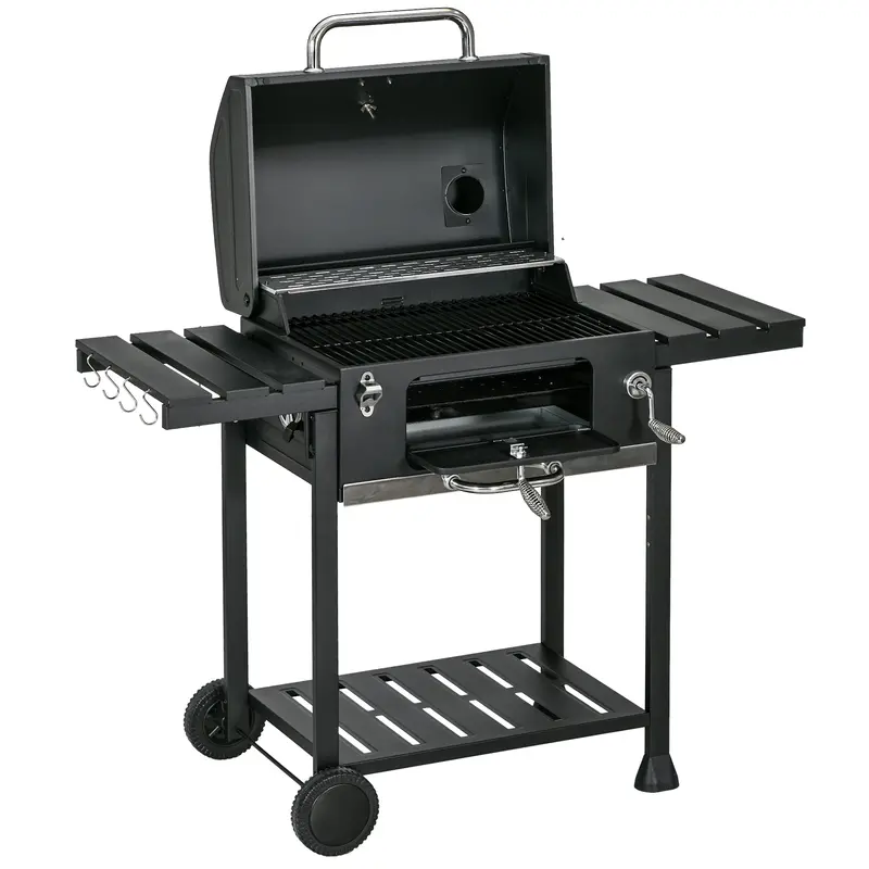 Galvanized Steel Charcoal Grill With Adjustable Pan & Storage Shelves 1