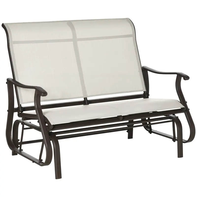 Garden Double Gliding Armchair W/ Mesh Seat And Backrest For Outdoor, Backyard, Cream White 1