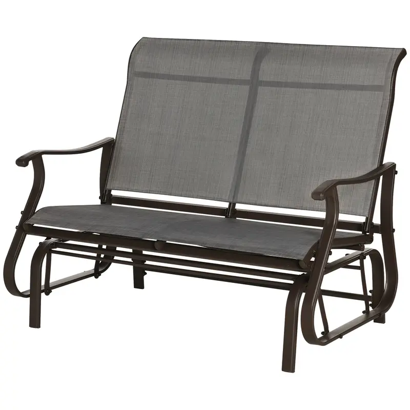 Garden Double Gliding Armchair W/ Mesh Seat And Backrest For Outdoor, Backyard, Dark Grey 2