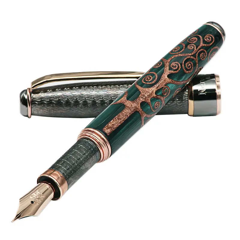 Grifos Tree Of Life Green And Rose Gold Fountain Pen 1