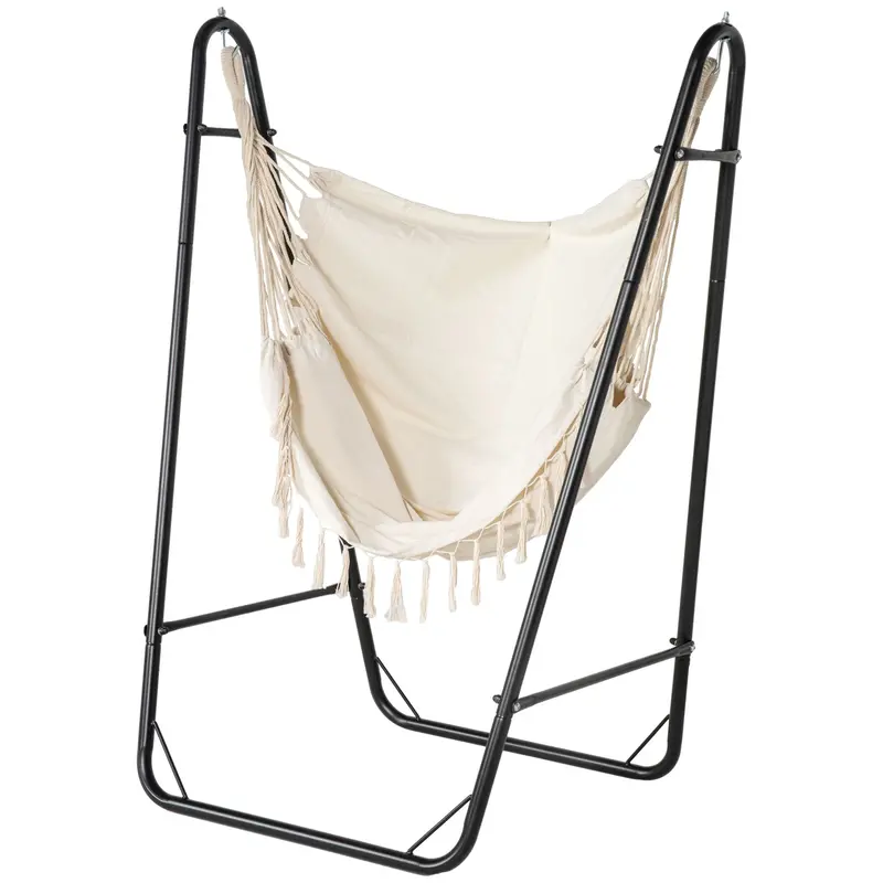 Hammock Chair With U Shape Stand, Hammock Swing Chair With A Side Pocket, Cream White 1