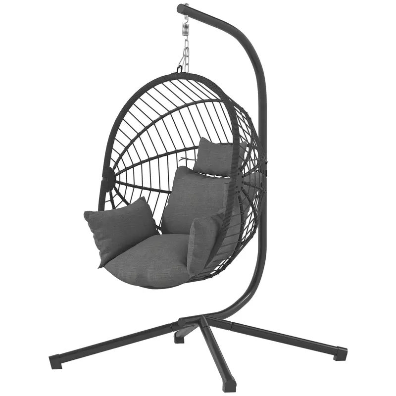 Hanging Egg Chair With Stand, Thick Cushion And Cup Holder, Grey 2