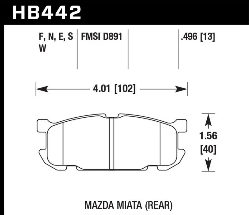 Hawk 01-02 Miata W/ Sport Suspension Hp+  Street Rear Brake Pads (D891) 1