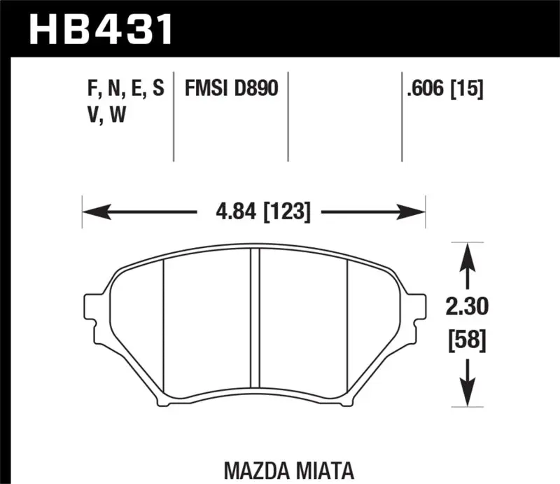 Hawk 01-05 Miata W/ Sport Suspension Hp+ Street Front Brake Pads D890 1