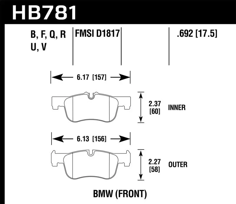 Hawk 12-15 Bmw 118I Hps 5.0 Front Brake Pads 1