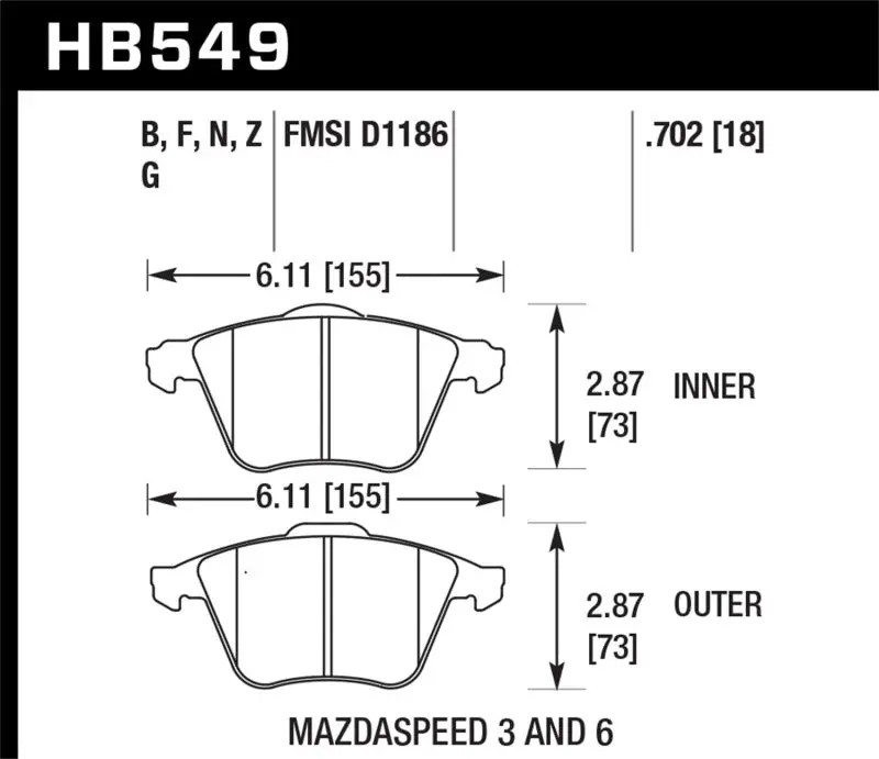 Hawk 2007-2008 Mazdaspeed 3 / 2006-2007 Mazdaspeed 6 Hp+ Street Front Brake Pads 2