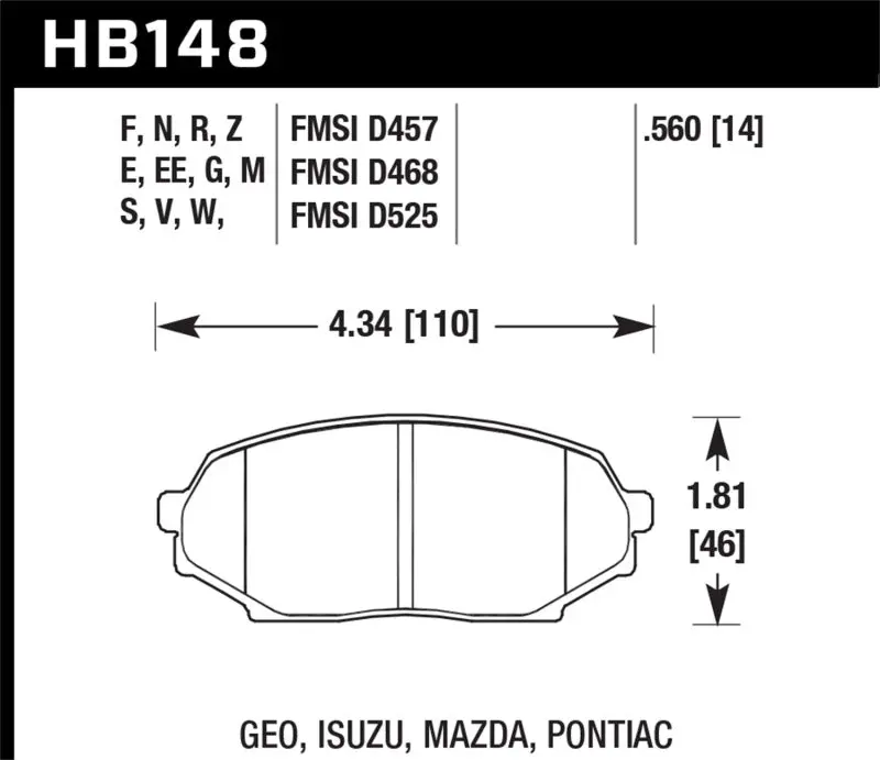 Hawk 89-93 Miata Hps Street Front Brake Pads (D525) 2