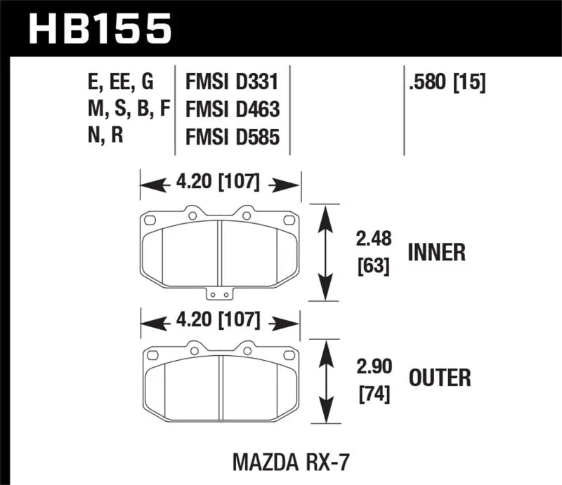 Hawk 93-95 Mazda Rx-7 Hp+ Street Front Brake Pads 1