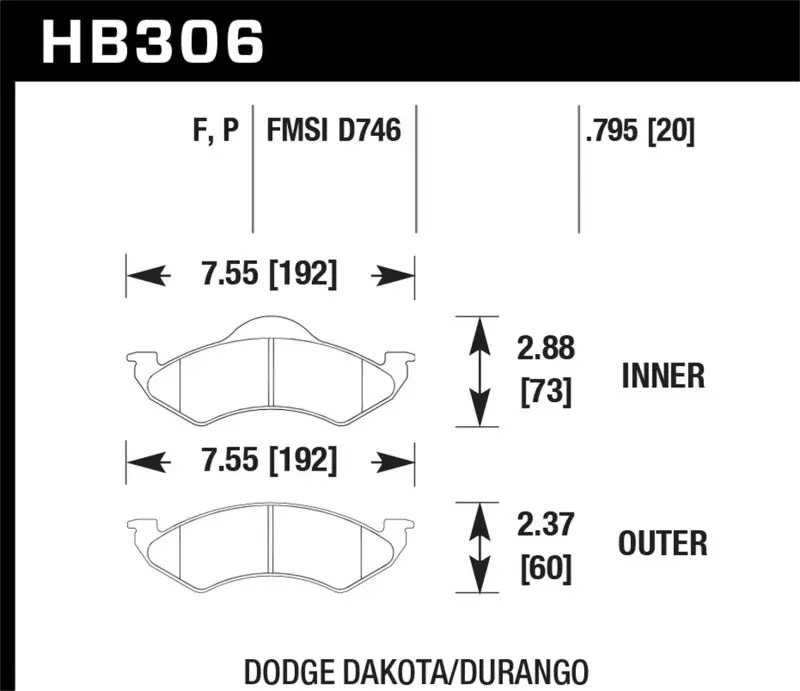 Hawk 98-99 Dodge Durango / 1999 Dodge Dakota Super Duty Front Brake Pads 1