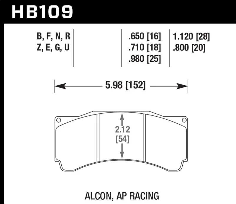 Hawk Alcon Ta-6 / Ap Racing Cp5060-2/3/4/5St / Ap Racing Cp5555 / Rotora Fc6 Hp+ Street Brake Pads 1