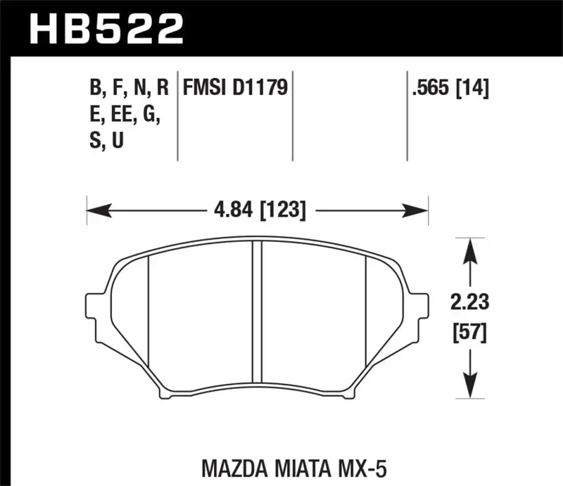 Hawk Front Hps Sreet Brake Pads 2006-2014 Mazda Miata Mx-5 2