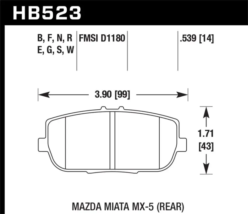 Hawk Hps Rear Street Brake Pads 2006-2016 Mazda Miata Mx-5 / Fiat Spider 2