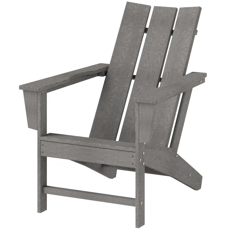 Hdpe Plastic Adirondack Chair With High Back & Wide Armrests For Patio, Dark Grey 1