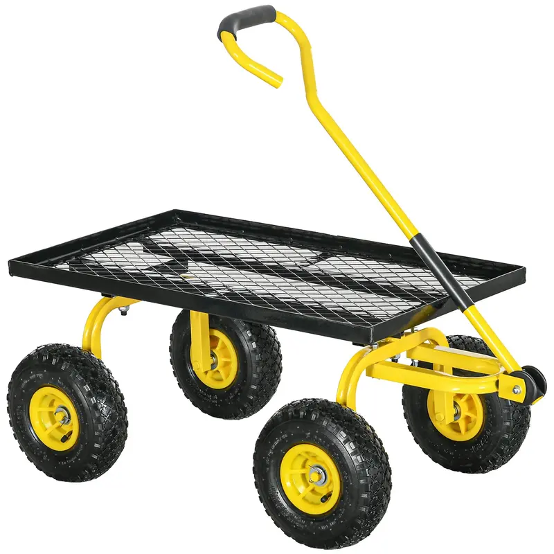 Heavy Duty Garden Wagon With 10" Wheels And Rotating Handle, 330 Lb Capacity, Yellow 1