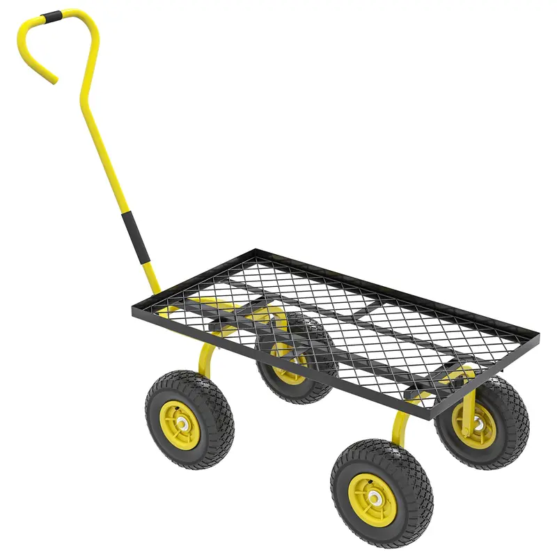 Heavy Duty Garden Wagon With 10" Wheels And Rotating Handle, 330 Lb Capacity, Yellow 2