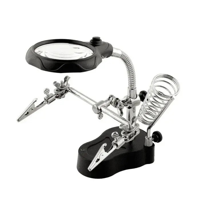 Helping Hand Magnifier Station With Soldering Iron Stand & 2.5X Magnifying Glass, Led Light – Adjustable Third Hand Tool With Alligator Clips For Electronics Repair, Diy Projects & Jewelry Making 1