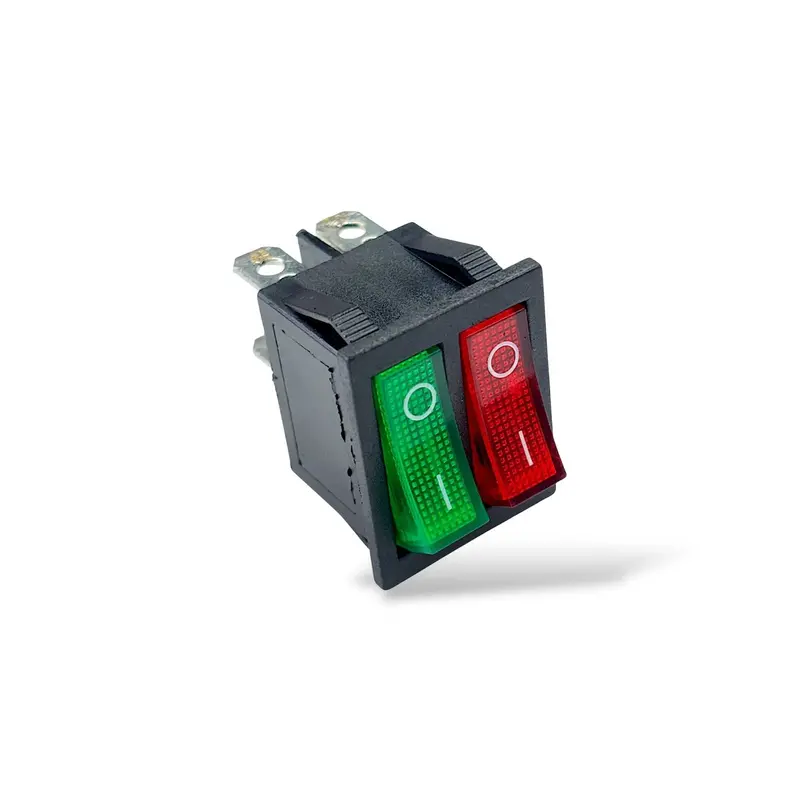 Kcd3 Double Rocker Switch Spst On-Off | 16A 250V Ac / 20A 125V Ac | 4 Terminal Red & Green Switch 1