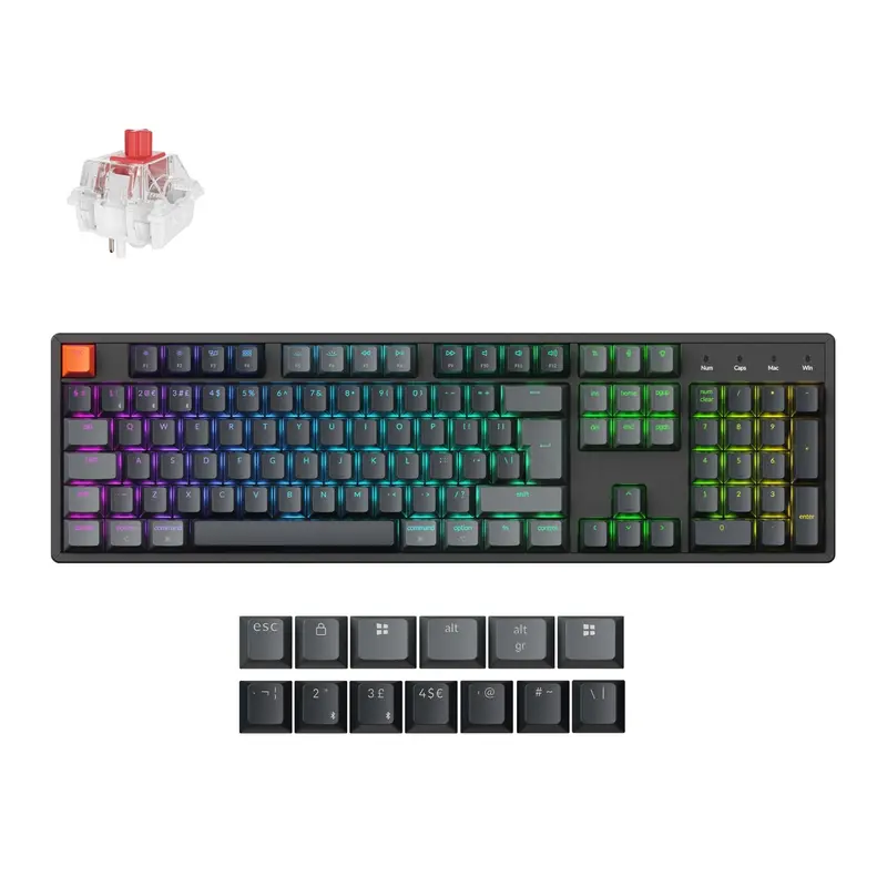 Keychron K10 Qmk Full-Size Rgb Wireless Custom Mechanical Keyboard V.2 (Super Red Switch) – Black 1