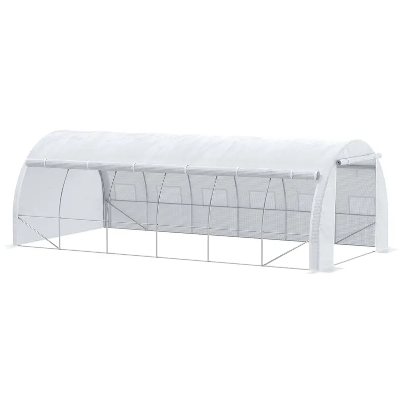Large Walk-In Greenhouse, 20'X10'x6' Tunnel Greenhouse With Zippered Door And 12 Roll-Up Windows, Outdoor Green House For Garden Plant, White 1