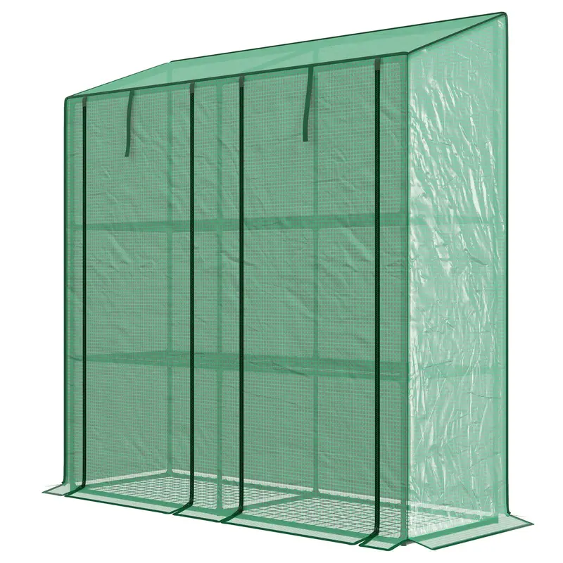 Lean-To Greenhouse With 3 Shelves & 2 Roll-Up Doors, 56.3" X 18.1" X 59.4", Green 2