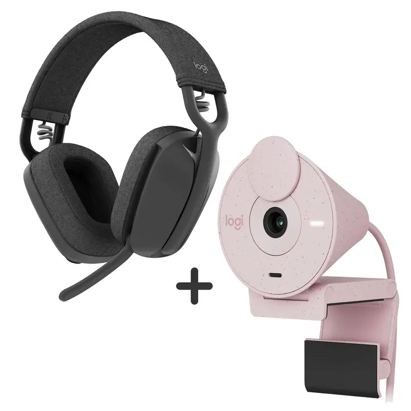 Logitech Zone Vibe 100 Wireless Over Ear Headphones + Logitech Brio 300 Full Hd Webcam - Rose 1
