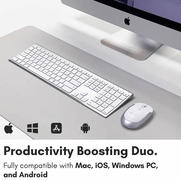 Macally Bluetooth Kb & Mouse Rechargeable Combo - Silver Aluminum 2