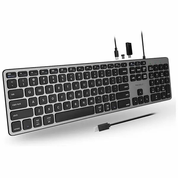 Macally Full Size Wired Usb-C Keyboard With Usb Ports 1