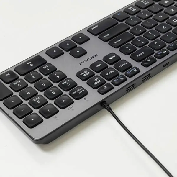 Macally Full Size Wired Usb-C Keyboard With Usb Ports 2