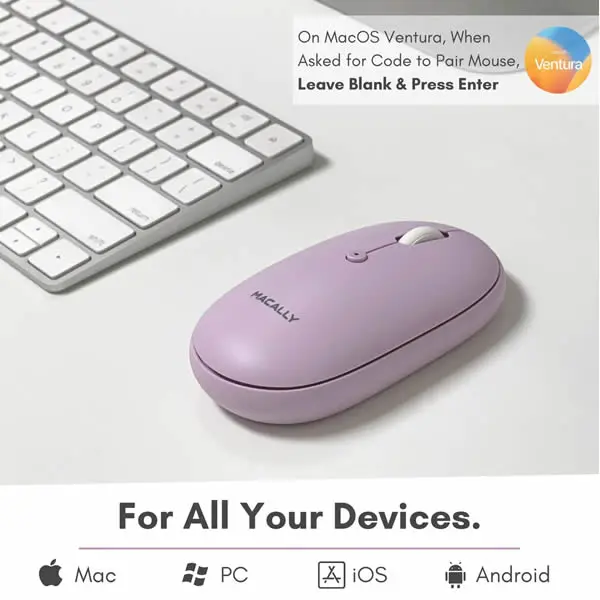 Macally Rechargeable Bluetooth Optical Mouse For Mac And Pc - Purple 2