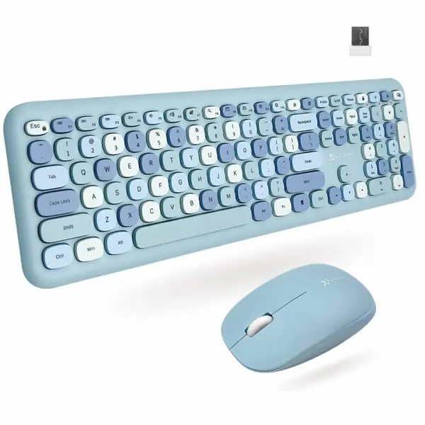 Macally - Wireless Kb & Mouse Combo Retro Set - Blue 1