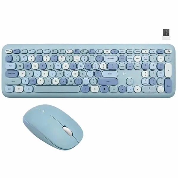 Macally - Wireless Kb & Mouse Combo Retro Set - Blue 2