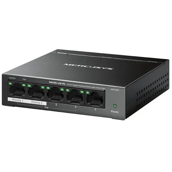 Mercusys Ms105gp 5-Port Gigabit Desktop Switch With 4-Port Poe+ 1