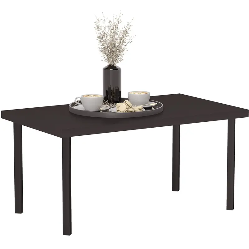 Metal Outdoor Side Table, Rectangle Patio Coffee Table With Woodgrain Tabletop, Brown 1