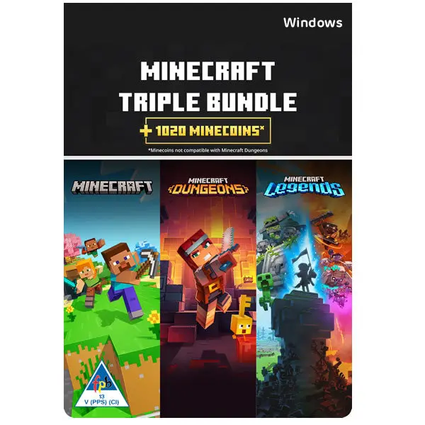Minecraft Triple Bundle (Minecraft Bedrock Edition, Minecraft Dungeons, And Minecraft Lege Legends) Windows 1