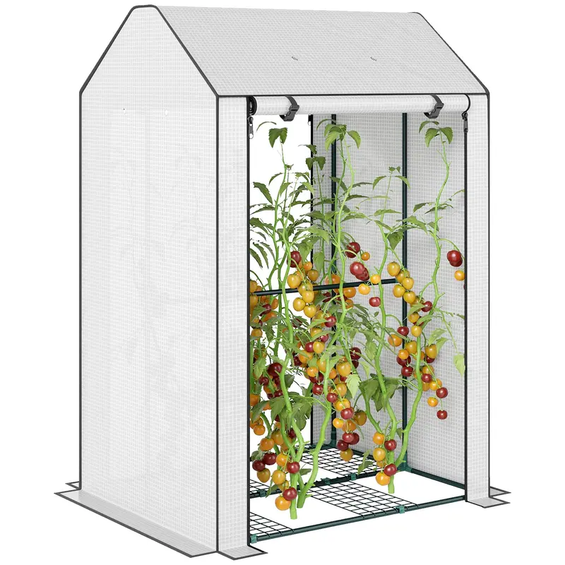 Mini Greenhouse With 4 Wire Shelves, Portable Tomato Greenhouse, 39.4" X 31.5" X 59.1", White 1