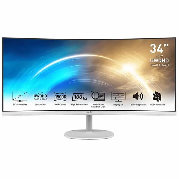 Msi Pro Mp341cqw 34" Uwqhd Professional Wide Monitor - White 1