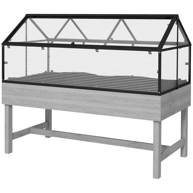 Nookgrow Wood Raised Garden Bed With Cold Frame Greenhouse, Distressed Grey 2