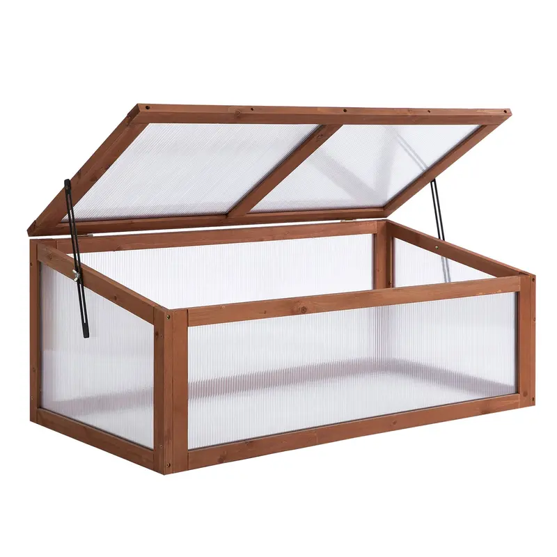 Nookgrow Wooden Cold Frame With Tilted Polycarbonate Top, 39" X 26" X 16", Brown 1