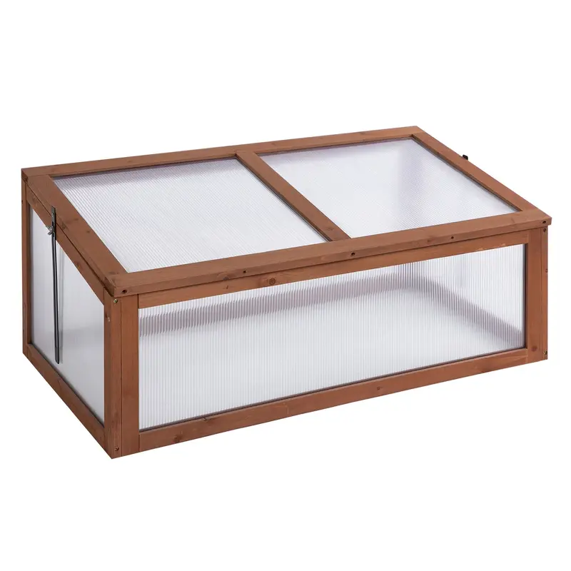 Nookgrow Wooden Cold Frame With Tilted Polycarbonate Top, 39" X 26" X 16", Brown 2
