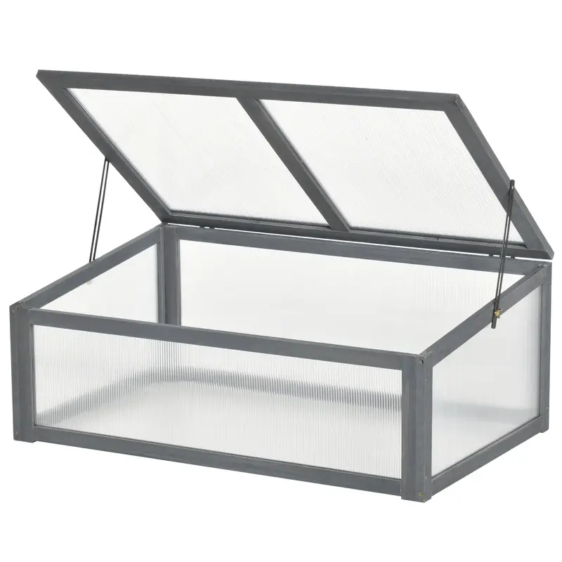 Nookgrow Wooden Cold Frame With Tilted Polycarbonate Top, 39" X 26" X 16", Grey 1