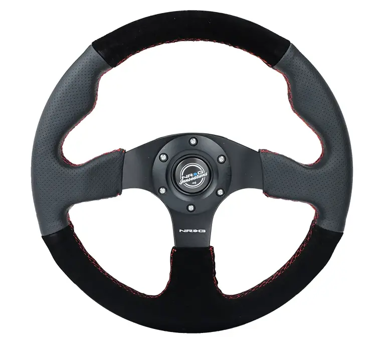 Nrg Reinforced Steering Wheel (320Mm/ 2.5In. Deep) Sport Leather / Suede W/ Red Stitch 1