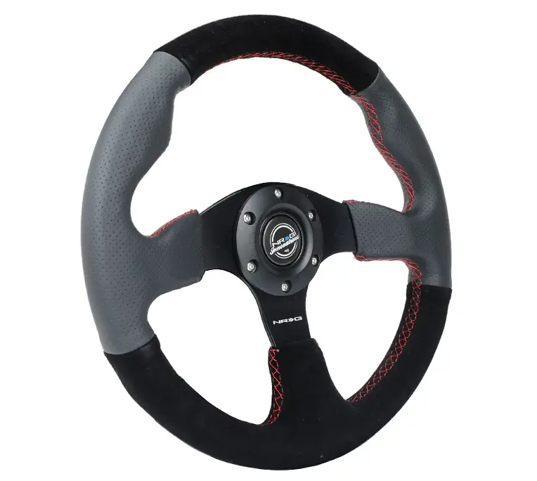 Nrg Reinforced Steering Wheel (320Mm/ 2.5In. Deep) Sport Leather / Suede W/ Red Stitch 2