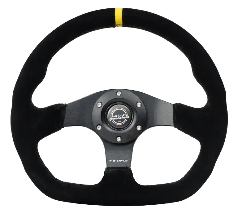 Nrg Reinforced Steering Wheel (320Mm) Sport Suede Flat Bottom W/ Yellow Center Mark 1