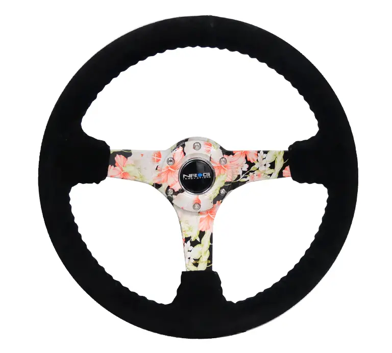 Nrg Reinforced Steering Wheel (350Mm / 3In. Deep) Blk Suede Floral Dipped W/ Blk Baseball Stitch 1
