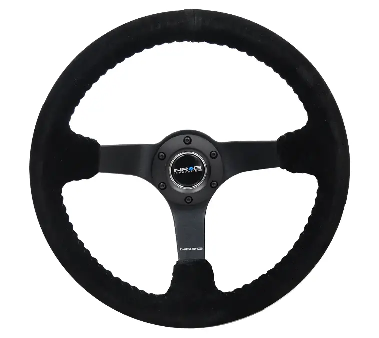 Nrg Reinforced Steering Wheel (350Mm / 3In. Deep) Blk Suede W/Blk Bball Stitch (Odi Bakchis Edition) 1