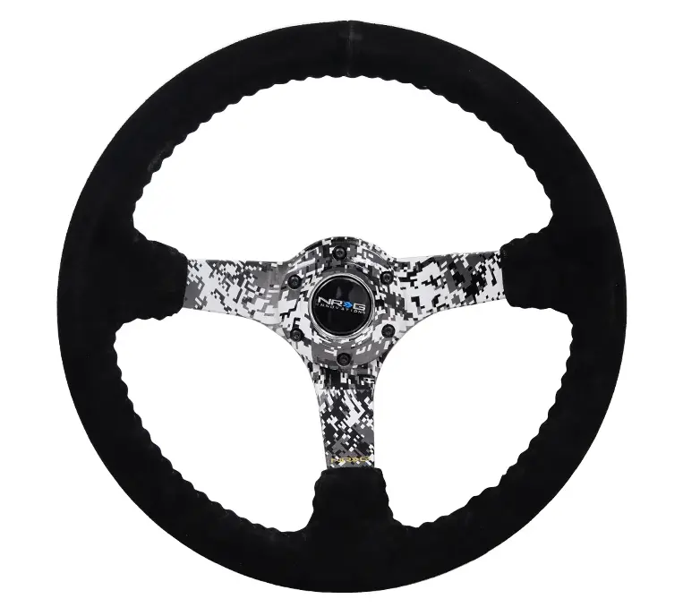 Nrg Reinforced Steering Wheel (350Mm / 3In. Deep) Blk Suede W/Hydrodipped Digi-Camo Spokes 1