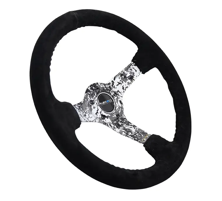 Nrg Reinforced Steering Wheel (350Mm / 3In. Deep) Blk Suede W/Hydrodipped Digi-Camo Spokes 2