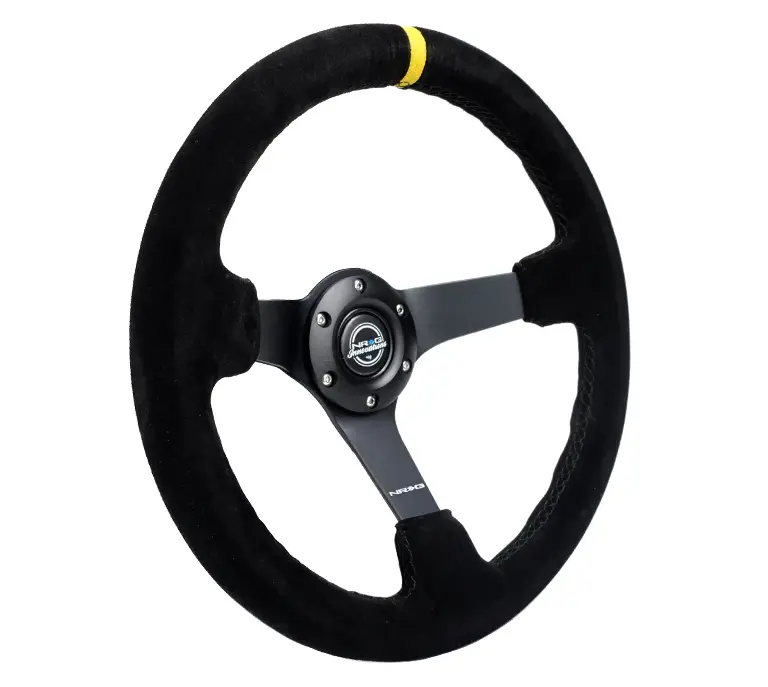 Nrg Reinforced Steering Wheel (350Mm / 3In. Deep) Blk Suede/X-Stitch W/5Mm Blk Spoke & Yellow Cm 2
